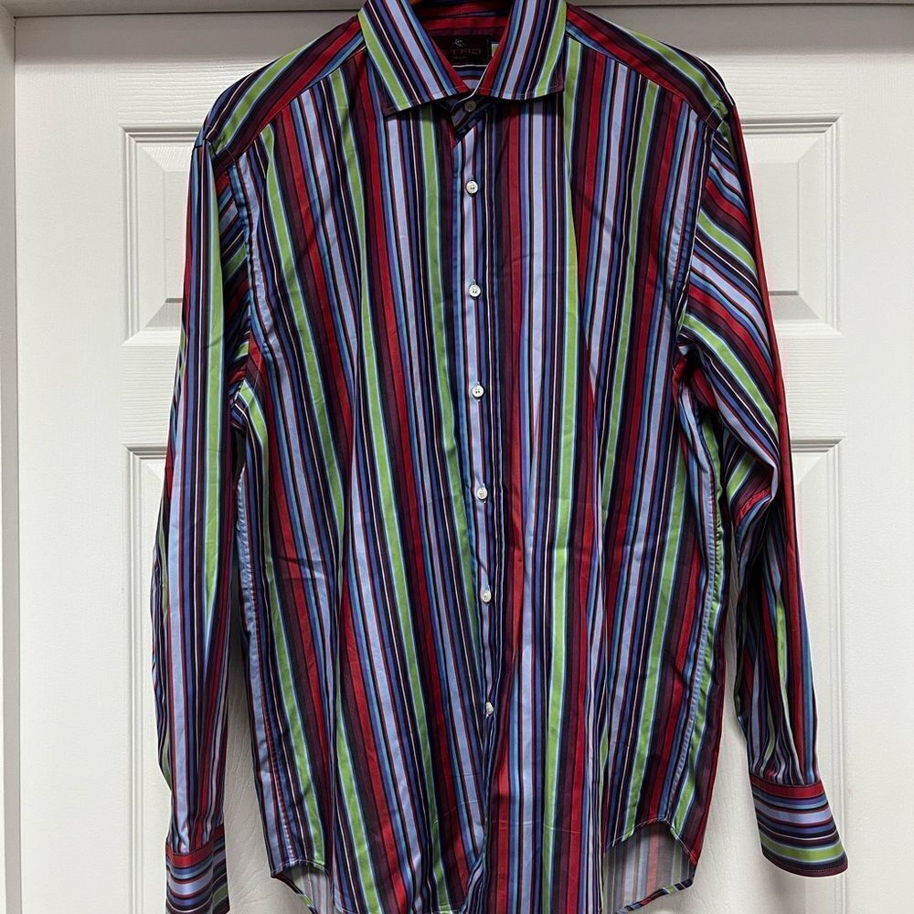 Etro Mens Bright Multi Stripe Button Down Shirt sz 42 or XL EUC